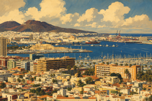Historic pastel-coloured houses in the Vegueta quarter of Las Palmas de Gran Canaria