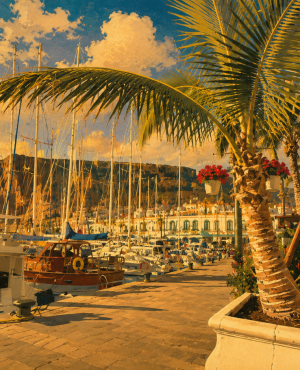 Hafenbecken von Puerto de Mogán mit Booten