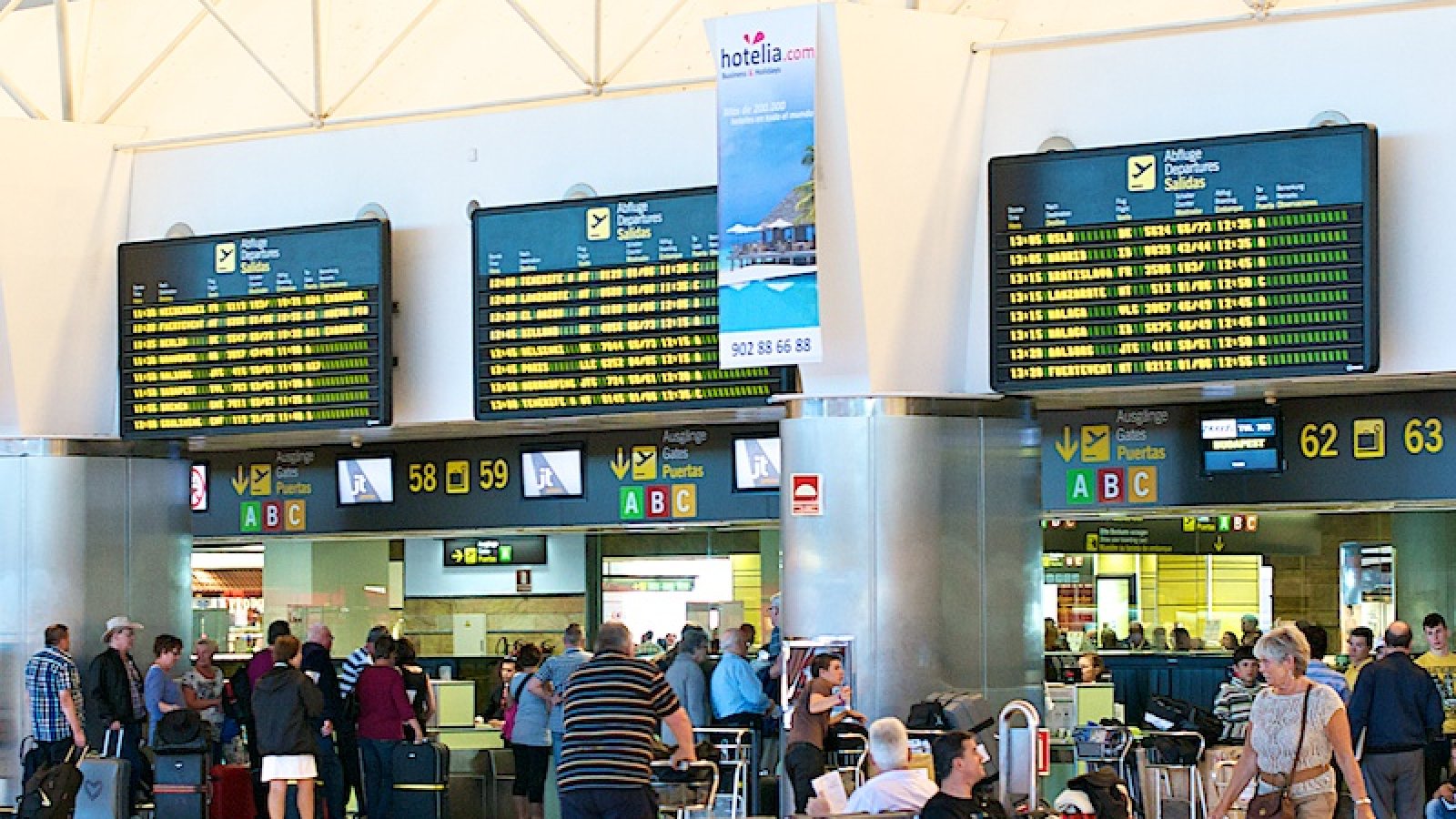 queues at the check in counters in Las Palmas Airport departure hall