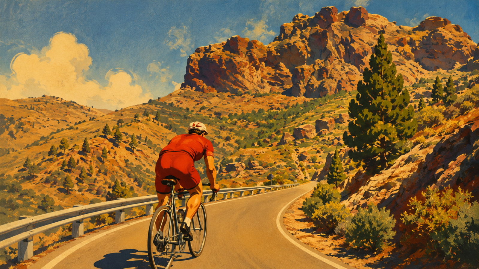 Mit dem rennrad auf kurvigen Bergstraße durch das Inselinnere Gran Canarias