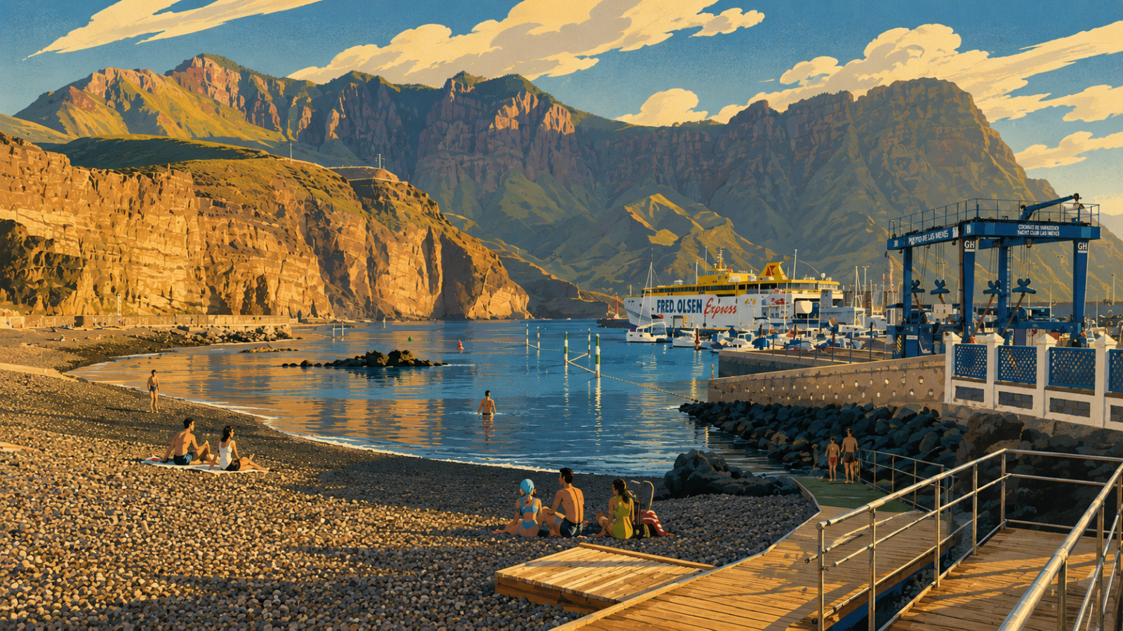 Blick auf den Hafen Agaete mit den markanten Steilfelsen der Westküste Gran Canarias