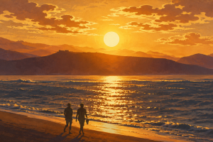 Sonnenuntergang am Canteras Strand mit Blick auf die Nordküste