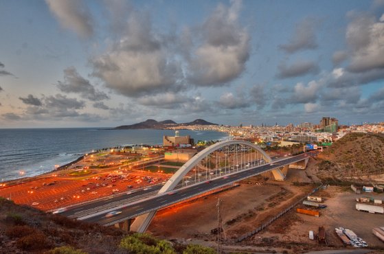 Aerial view over Las Palmas de Gran Canaria and the harbour