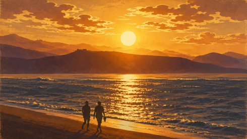 Sonnenuntergang am Canteras Strand mit Blick auf die Nordküste